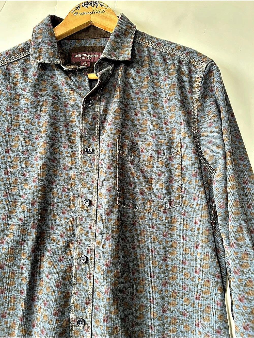 Johnston & Murphy Textured Corduroy Shirt Floral Blue & Multicolor Medium - Picture 2 of 4